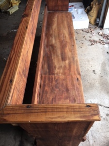 tung oil church pew couch refinish upcycle